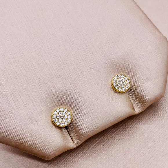 EUC Gold Plated CZ Disc Stud Earrings - Picture 7 of 15